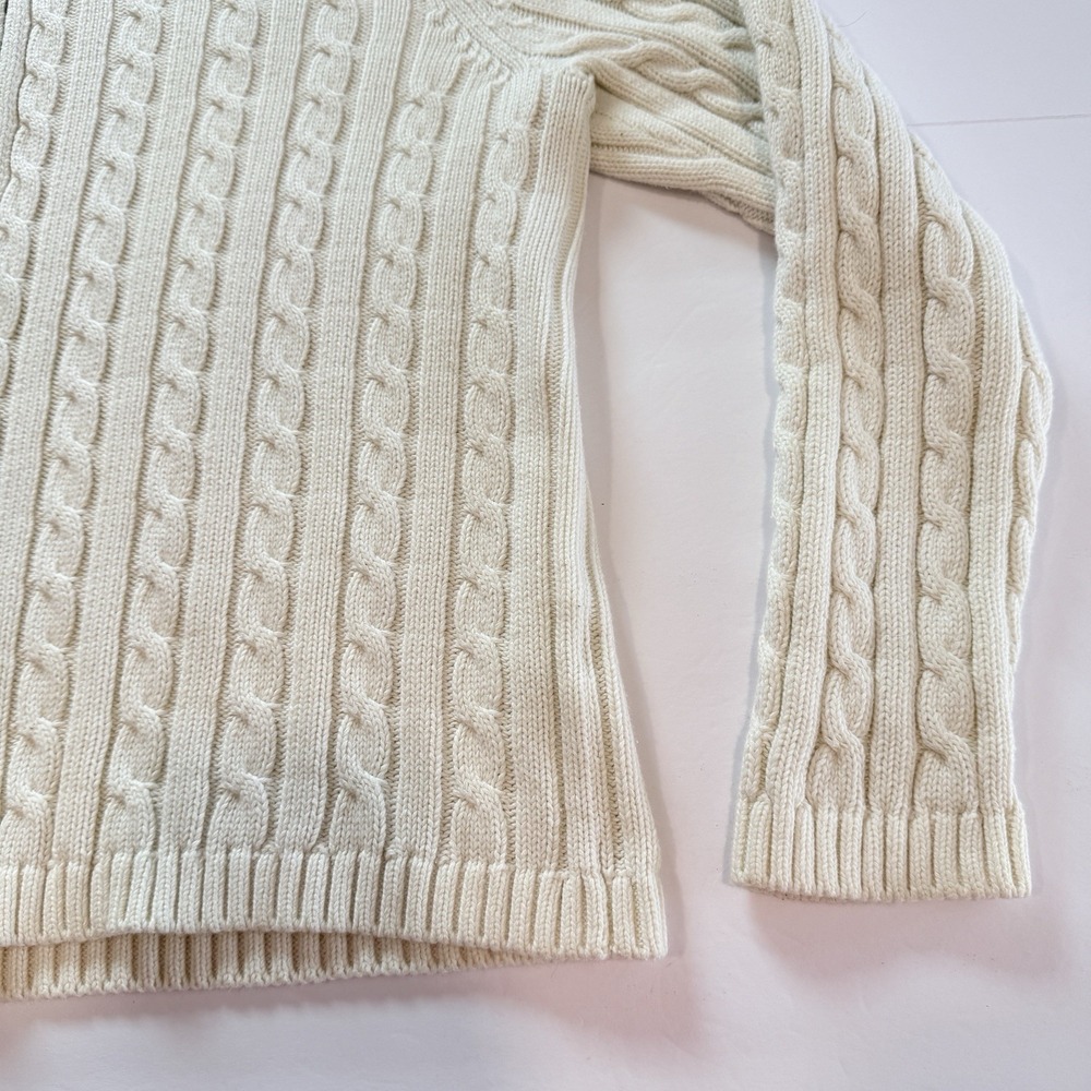 LL Bean Ivory Mock Neck Full Zip Cable Cotton Cardigan Sweater Size LARGE - Picture 4 of 9